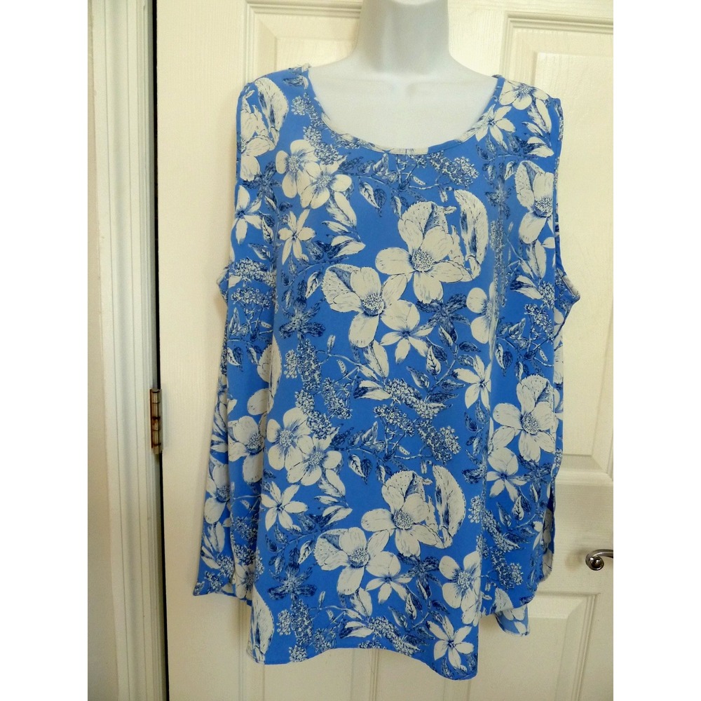 Mario Serrani Blue White Floral Sleeveless Blouse Plus Sz XXL 1798834